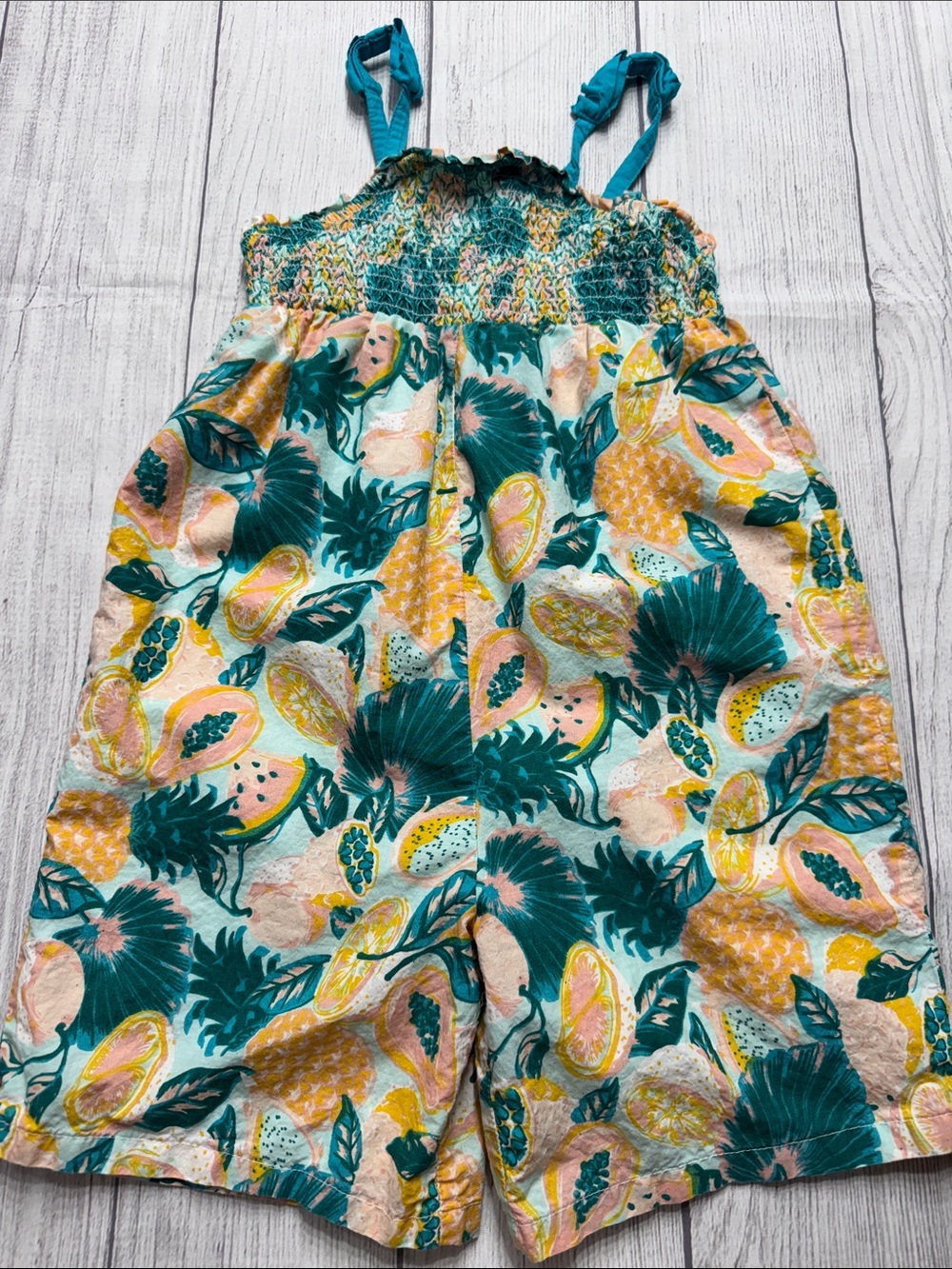 Tommy Bahama Toddler Girls Teal Tropical Print Romper